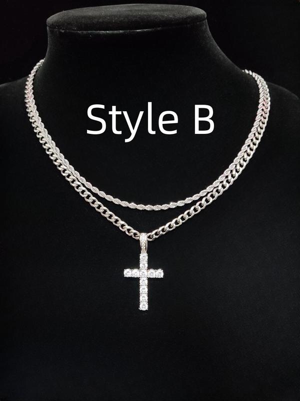 Fashion Cross Design Pendant Necklace for Men & Women, Rhinestone Decor Chain Necklace for Party, Daily Decor, Trendy All-match & Exquisite Jewelry for Women Birthday Gift