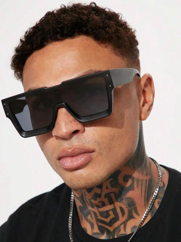 Men's Trendy Tinted Lens Wide Leg  One Piece  Sunglasses, Retro Casual Sunglasses for Everyday Use, Fashion Accessories for Outdoor Activities