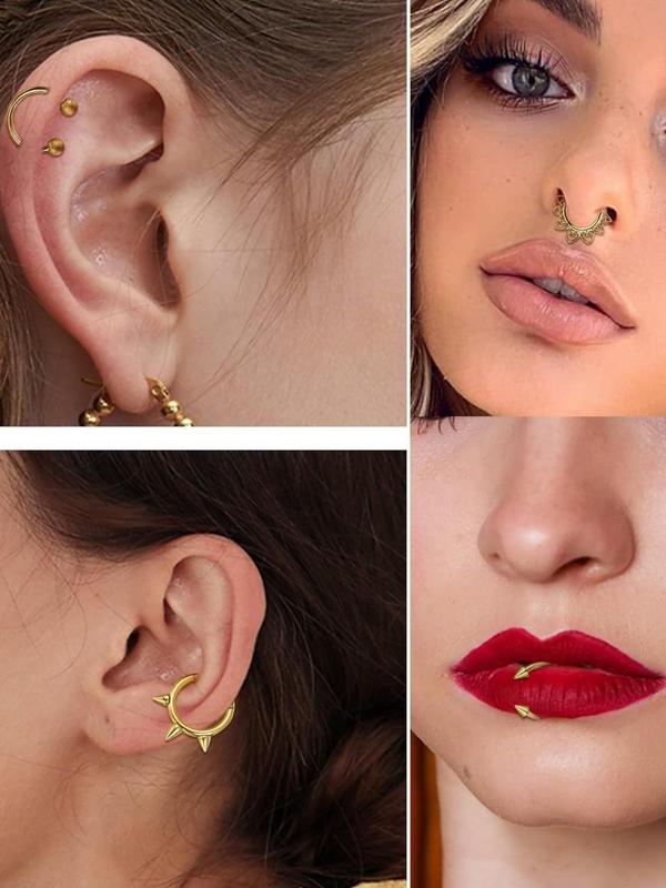 Rhinestone Decorated Nose Ring Set, Casual and Versatile Nose Hoops Set, Body Piercing Body Jewelry for Women & Men