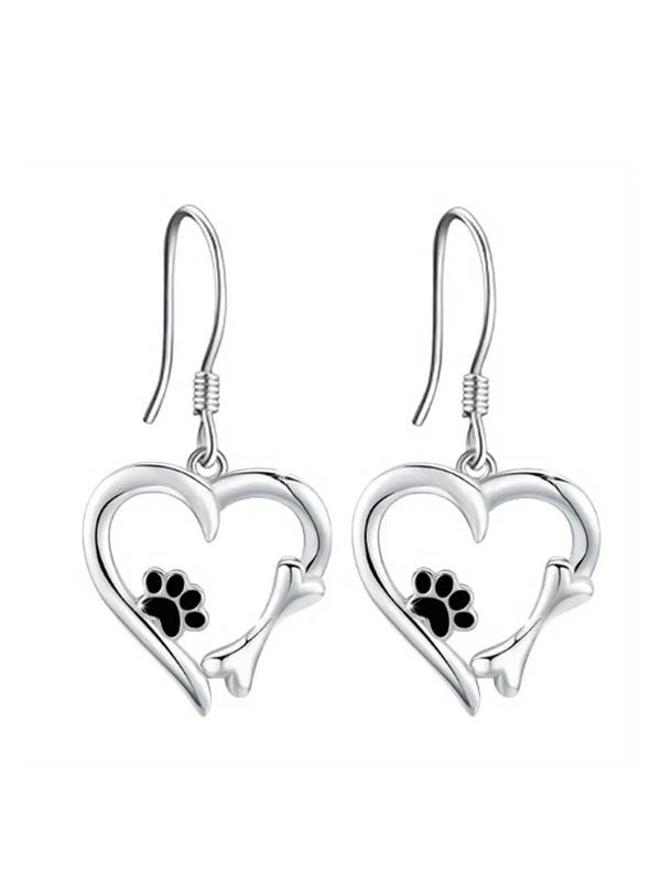 Cute Heart Shaped Paw & Bone Design Dangle Earrings, Fashion Jewelry for Women, Daily Clothing Decor, Trendy All-match & Exquisite Jewelry for Birthday Gift