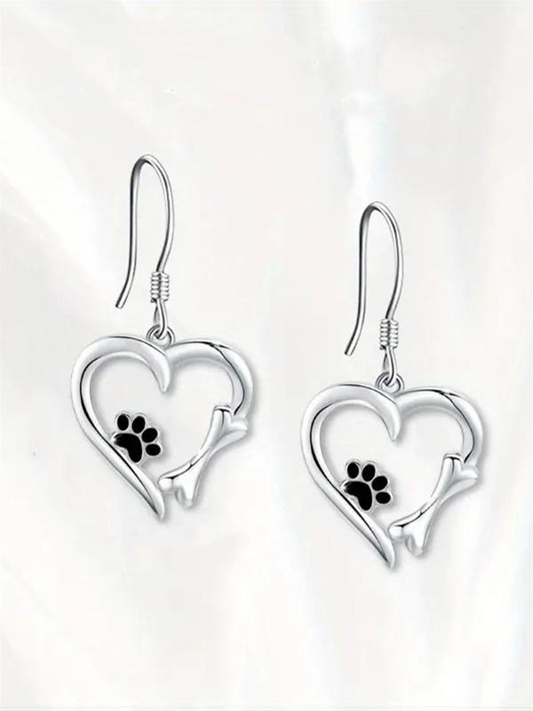 Cute Heart Shaped Paw & Bone Design Dangle Earrings, Fashion Jewelry for Women, Daily Clothing Decor, Trendy All-match & Exquisite Jewelry for Birthday Gift