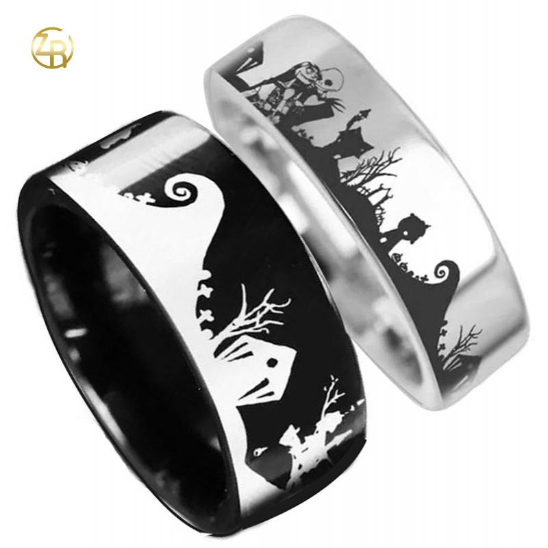 Nightmare Before Christmas  Couple Rings | Stainless Steel Titanium Bands | Perfect Gift for Him & Her     SF-159