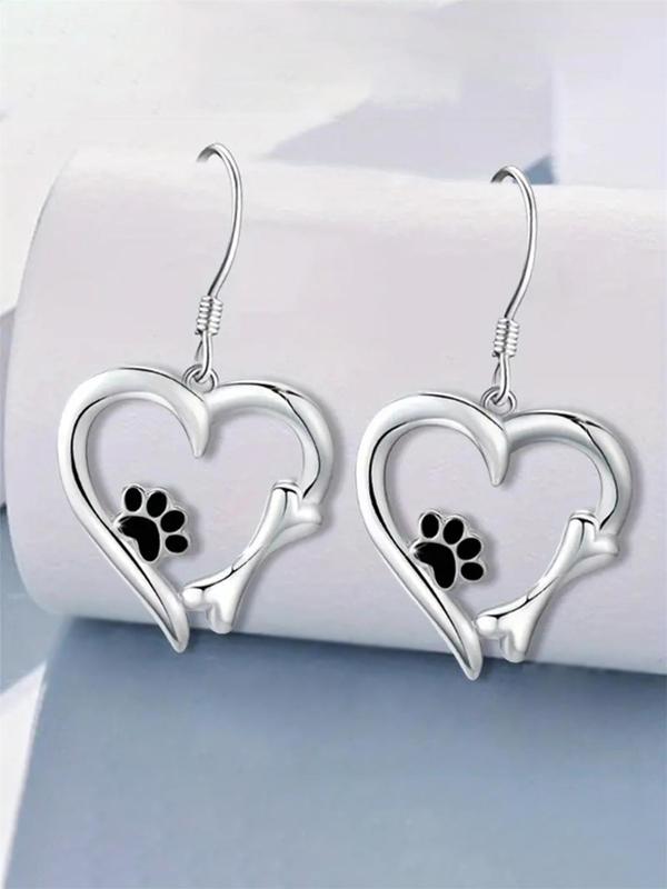 Cute Heart Shaped Paw & Bone Design Dangle Earrings, Fashion Jewelry for Women, Daily Clothing Decor, Trendy All-match & Exquisite Jewelry for Birthday Gift