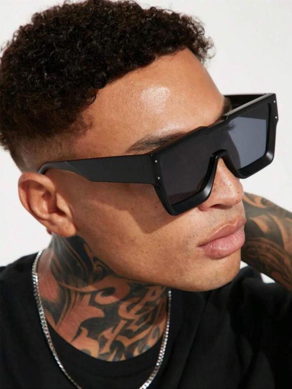 Men's Trendy Tinted Lens Wide Leg  One Piece  Sunglasses, Retro Casual Sunglasses for Everyday Use, Fashion Accessories for Outdoor Activities