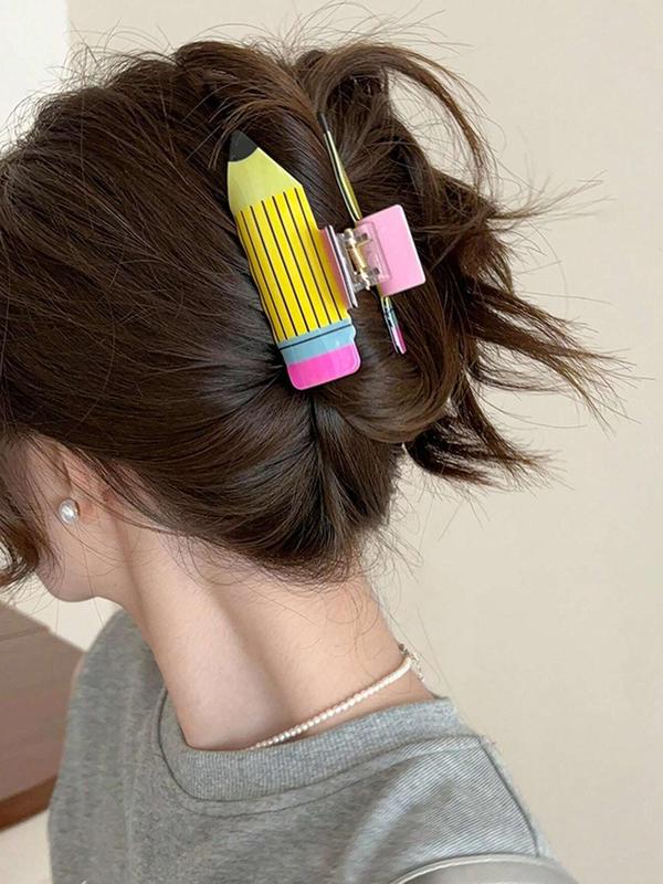 Cute Pencil Shaped Hair Claw, Colorblock Acrylic Hair Claw, Fashion Hair Accessories for Women & Girls