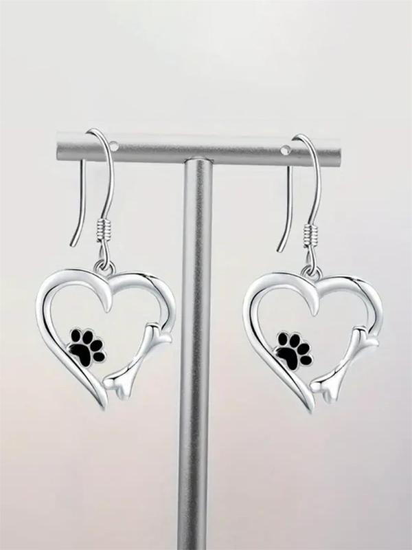 Cute Heart Shaped Paw & Bone Design Dangle Earrings, Fashion Jewelry for Women, Daily Clothing Decor, Trendy All-match & Exquisite Jewelry for Birthday Gift