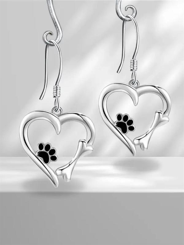 Cute Heart Shaped Paw & Bone Design Dangle Earrings, Fashion Jewelry for Women, Daily Clothing Decor, Trendy All-match & Exquisite Jewelry for Birthday Gift