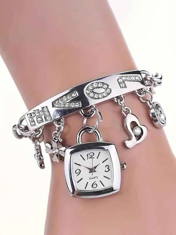 Women's Elegant Rhinestone Decorated Bracelet Quartz Watch, Fashionable Bracelet Wristwatch, Trendy Watch As Gift for Girlfriend