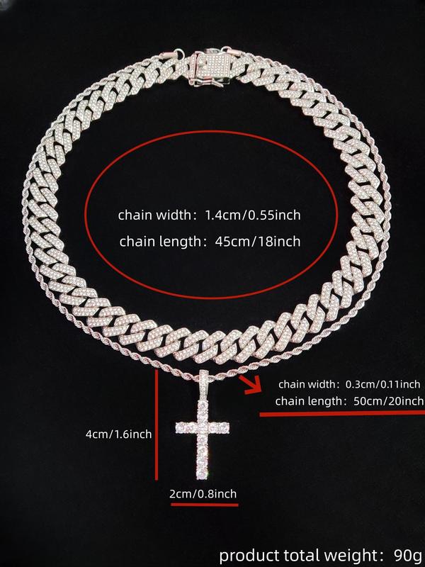 Fashion Cross Design Pendant Necklace for Men & Women, Rhinestone Decor Chain Necklace for Party, Daily Decor, Trendy All-match & Exquisite Jewelry for Women Birthday Gift