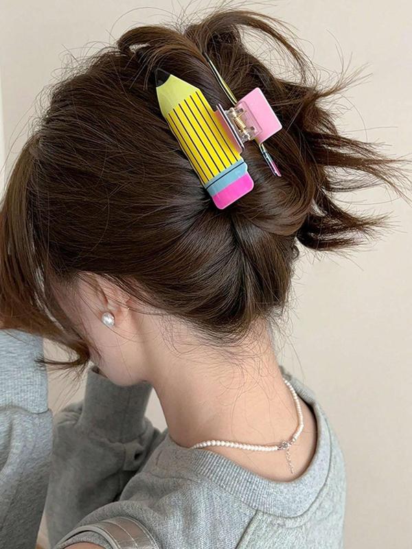 Cute Pencil Shaped Hair Claw, Colorblock Acrylic Hair Claw, Fashion Hair Accessories for Women & Girls