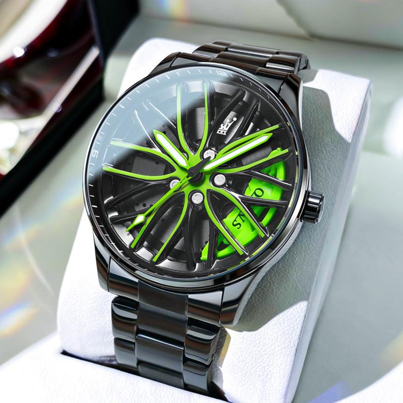 Christmas Gift OLEVS Wheel Men's Luxury Watch Waterproof Rotary Sport Car Rim Man Watch High Quality Fashion Best Selling Quartz Men's Watches