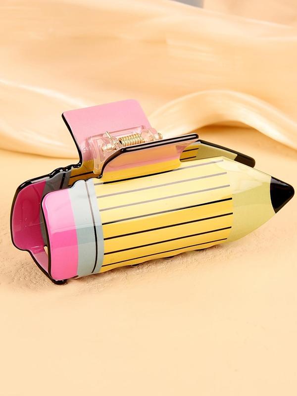 Cute Pencil Shaped Hair Claw, Colorblock Acrylic Hair Claw, Fashion Hair Accessories for Women & Girls