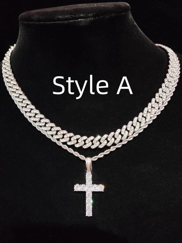 Fashion Cross Design Pendant Necklace for Men & Women, Rhinestone Decor Chain Necklace for Party, Daily Decor, Trendy All-match & Exquisite Jewelry for Women Birthday Gift