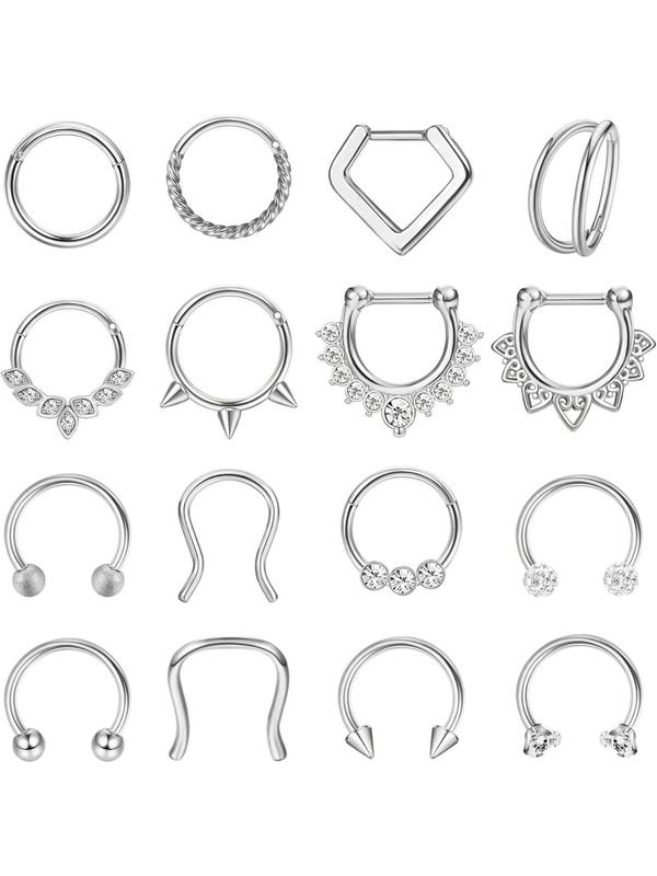 Rhinestone Decorated Nose Ring Set, Casual and Versatile Nose Hoops Set, Body Piercing Body Jewelry for Women & Men