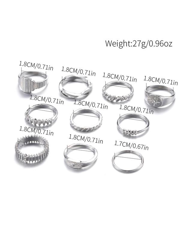 Fashion Geometric Design Ring (10pcs), Casual Simple Plain Zinc Alloy Jewelry for Women & Girls, Style for Party, Daily Clothing Decor, Trendy Jewelry for Birthday Gift