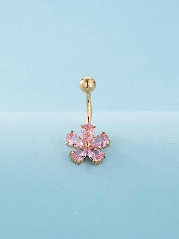 Rhinestone Flower Belly Button Ring, Cute Belly Piercing Body Jewelry For Women, Fashion Accessories For Women