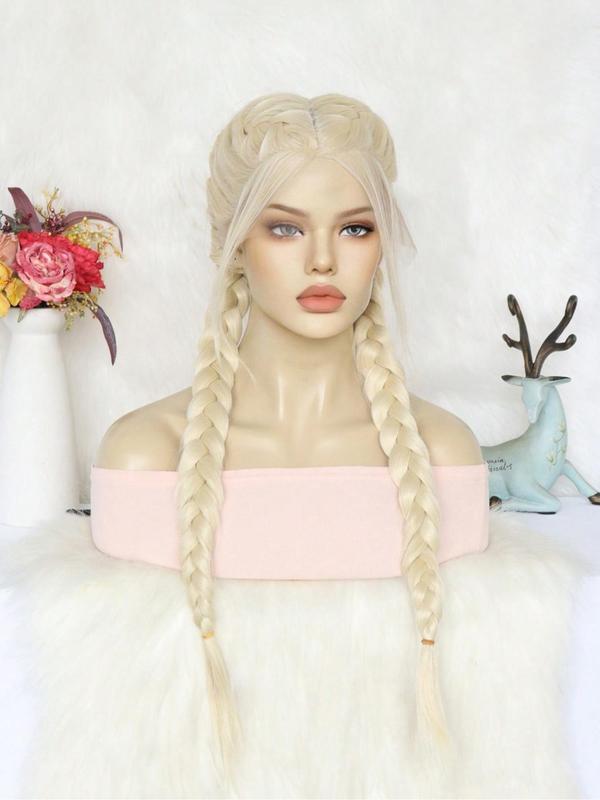 Women's Long Ombre Blonde Double Twist Dutch Braided Lace Front Wig with Baby Hair, Striking Natural Fluffy Hair Wigs without Bangs, Synthetic Hair Wigs for Daily & Cosplay & Anime & Costume Party,  Braids Hairstyles Lace Braids Hairstyles