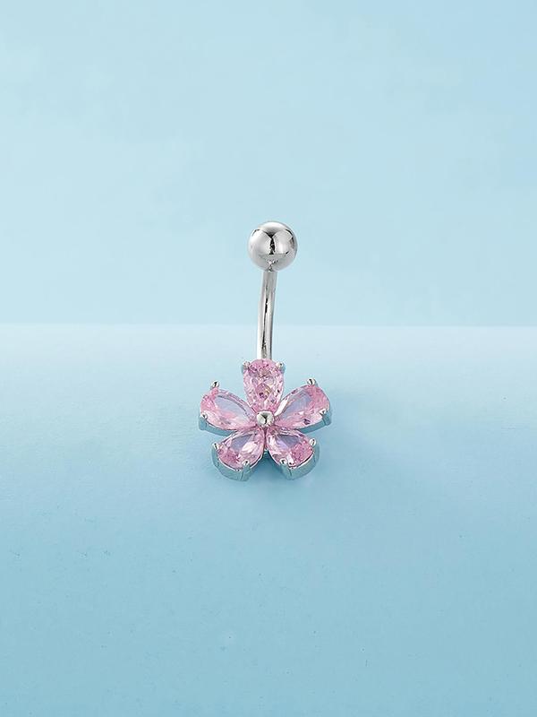 Rhinestone Flower Belly Button Ring, Cute Belly Piercing Body Jewelry For Women, Fashion Accessories For Women