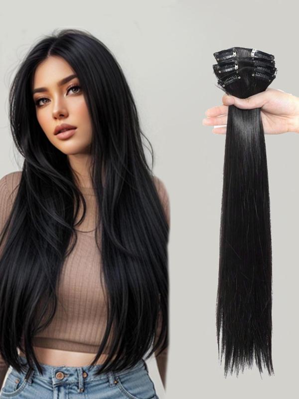 24 Inch Long Straight Clip-in Hair Extensions, Gorgeous Fluffy Wigs for Women, Synthetic Heat Resistant Wigs for Party, Daily Use