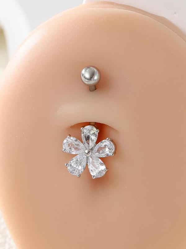 Rhinestone Flower Belly Button Ring, Cute Belly Piercing Body Jewelry For Women, Fashion Accessories For Women