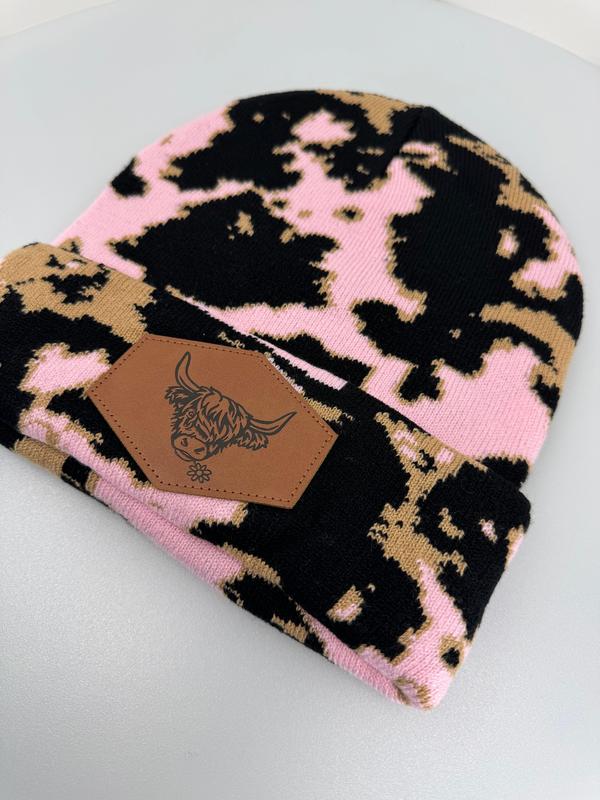 Pink Highland Cow Beanie