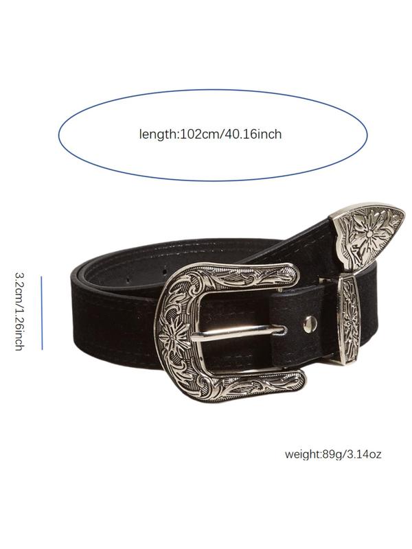 Women's Flower Decorated Buckle Belt, Vintage Western Style Pu Belt for Jeans & Trousers, Fashion Accessories for Party, Daily Clothing Decor