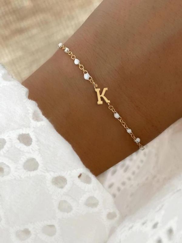 Summer Fashion Letter Detail Link Bracelet, Summer Jewelry, Stainless Steel Jewelry for Women for Party, Daily Clothing Decor, Trendy All-match & Exquisite Jewelry for Birthday Gift