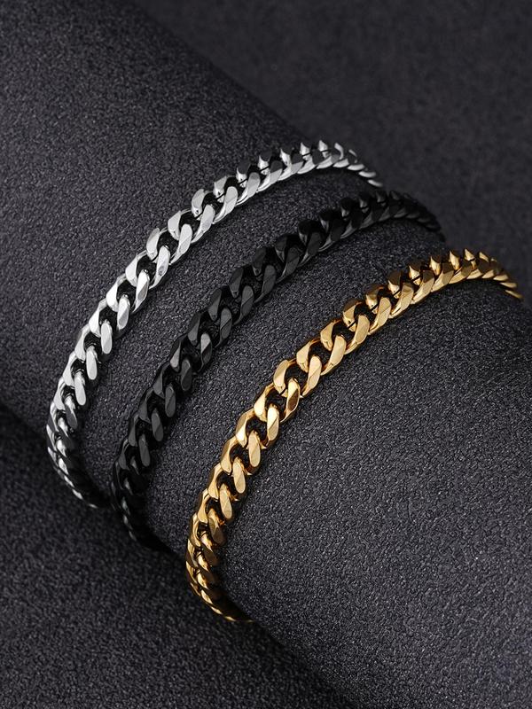 Men's Stainless Steel Cuban Chain Bracelets Set, Hip Hop Fashion Jewelry for Party, Daily Decor, Trendy All-match & Exquisite Jewelry for Birthday Gift