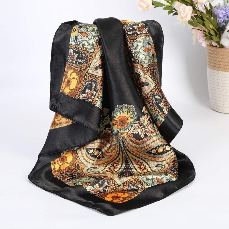 Satin Large Square Head Scarves ，Silk Like Neck Scarf Hair Sleeping Wraps Satin Silk Scarfs for Women