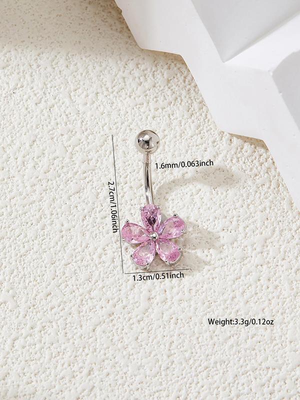 Rhinestone Flower Belly Button Ring, Cute Belly Piercing Body Jewelry For Women, Fashion Accessories For Women