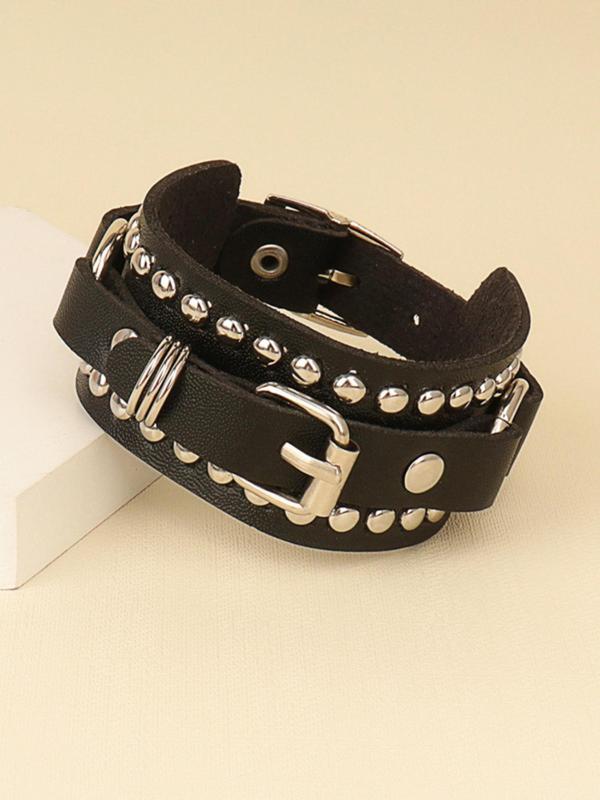 Punk Style Studded Decor PU Leather Bracelet, Fashionable Jewelry for Party, Daily Clothing Decor for Both Men & Women