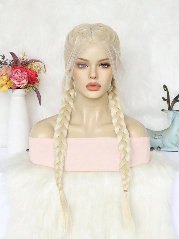 Women's Long Ombre Blonde Double Twist Dutch Braided Lace Front Wig with Baby Hair, Striking Natural Fluffy Hair Wigs without Bangs, Synthetic Hair Wigs for Daily & Cosplay & Anime & Costume Party,  Braids Hairstyles Lace Braids Hairstyles