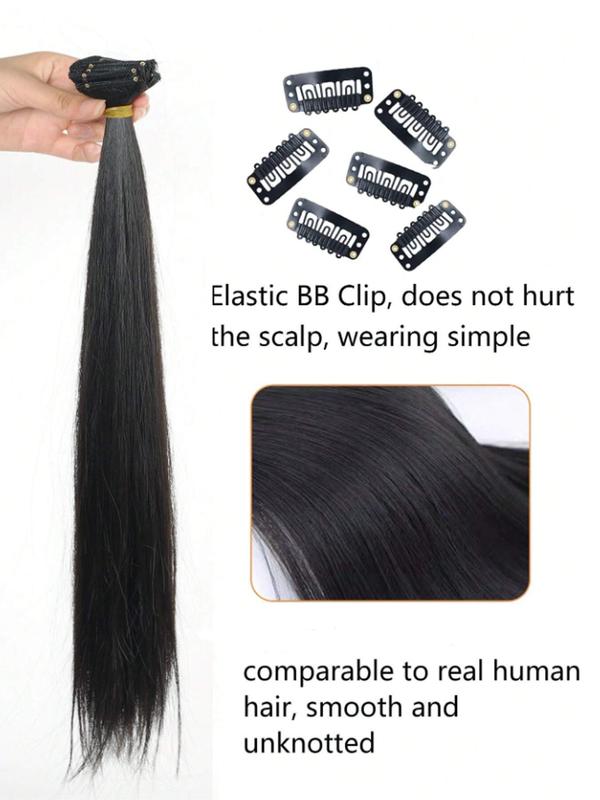 24 Inch Long Straight Clip-in Hair Extensions, Gorgeous Fluffy Wigs for Women, Synthetic Heat Resistant Wigs for Party, Daily Use