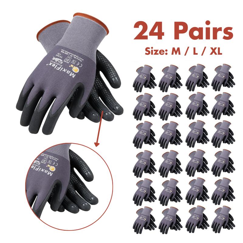 24 Pairs MaxiFlex Guantes de Construcción - MaxiFlex Gloves For Men - Showa Atlas 300 Work Gloves - Guantes Para Trabajo