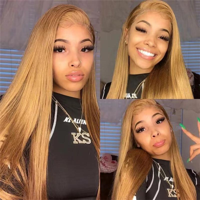 #27 Honey Blonde Human Hair Wigs 13x6 HD Transparent Lace Front Wig Human Hair Pre Plucked Brazilian Straight HD Lace Wigs For Women