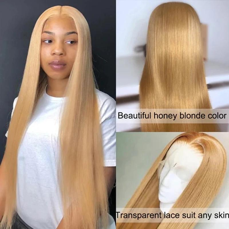 #27 Honey Blonde Human Hair Wigs 13x6 HD Transparent Lace Front Wig Human Hair Pre Plucked Brazilian Straight HD Lace Wigs For Women