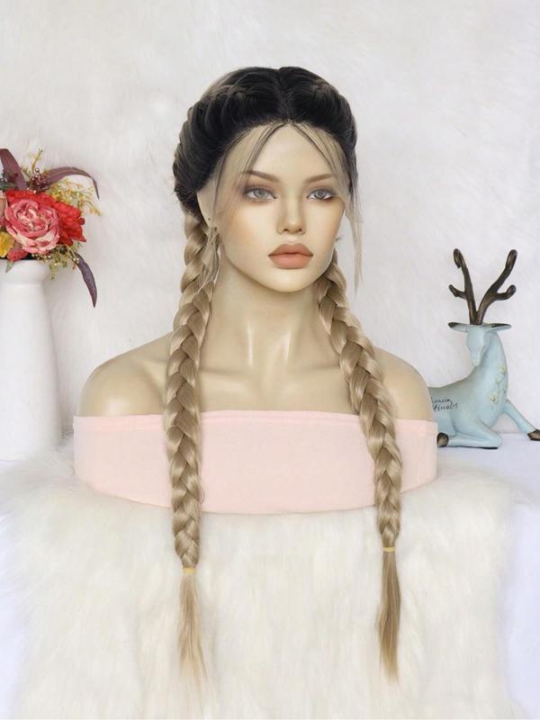 Women's Long Ombre Blonde Double Twist Dutch Braided Lace Front Wig with Baby Hair, Striking Natural Fluffy Hair Wigs without Bangs, Synthetic Hair Wigs for Daily & Cosplay & Anime & Costume Party,  Braids Hairstyles Lace Braids Hairstyles