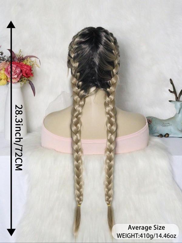 Women's Long Ombre Blonde Double Twist Dutch Braided Lace Front Wig with Baby Hair, Striking Natural Fluffy Hair Wigs without Bangs, Synthetic Hair Wigs for Daily & Cosplay & Anime & Costume Party,  Braids Hairstyles Lace Braids Hairstyles