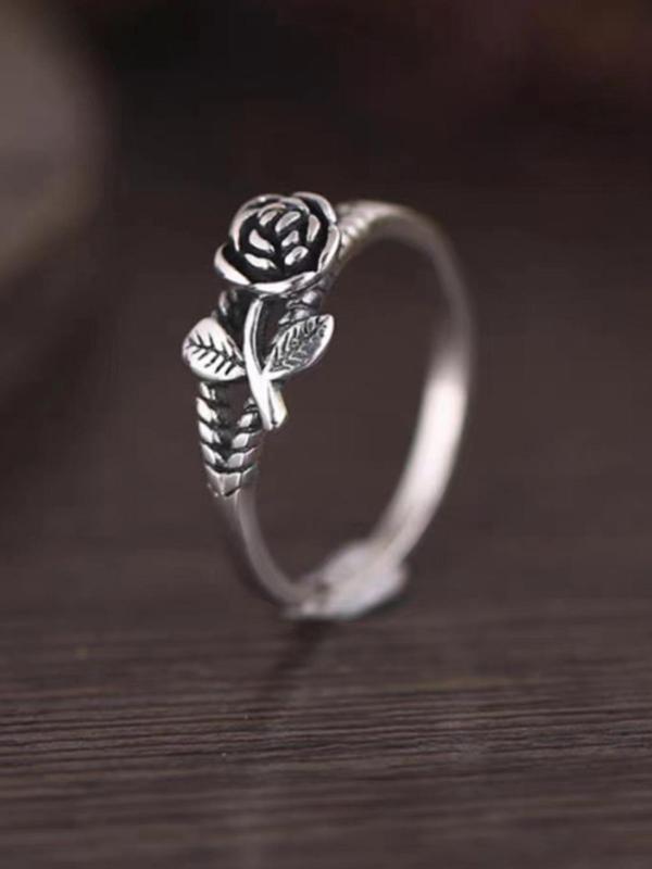 2024 Summer Women's Vintage Rose Design Promise Ring, Trendy All-match Ring for Daily Decoration, Fashion Exquisite Jewelry for Women As Birthday Gift