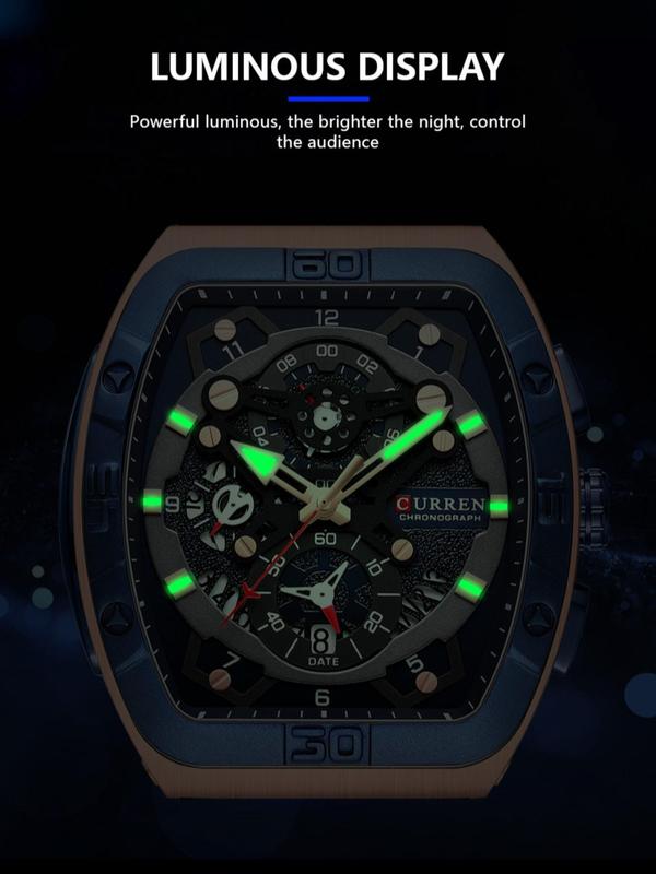 Men's Business Fashion Barrel Dial Analog Quartz Watch, Casual Trendy Luminous Wristwatch, Fashionable Waterproof Watch for Daily & Business Decoration with Box