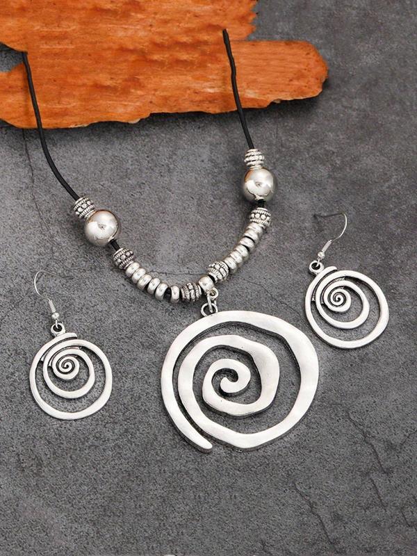 Boho Style Spiral Design Pendant Necklace & Dangle Earrings, Vintage Jewelry Set for Party, Daily Clothing Decor, Trendy All-match & Exquisite Jewelry for Gift