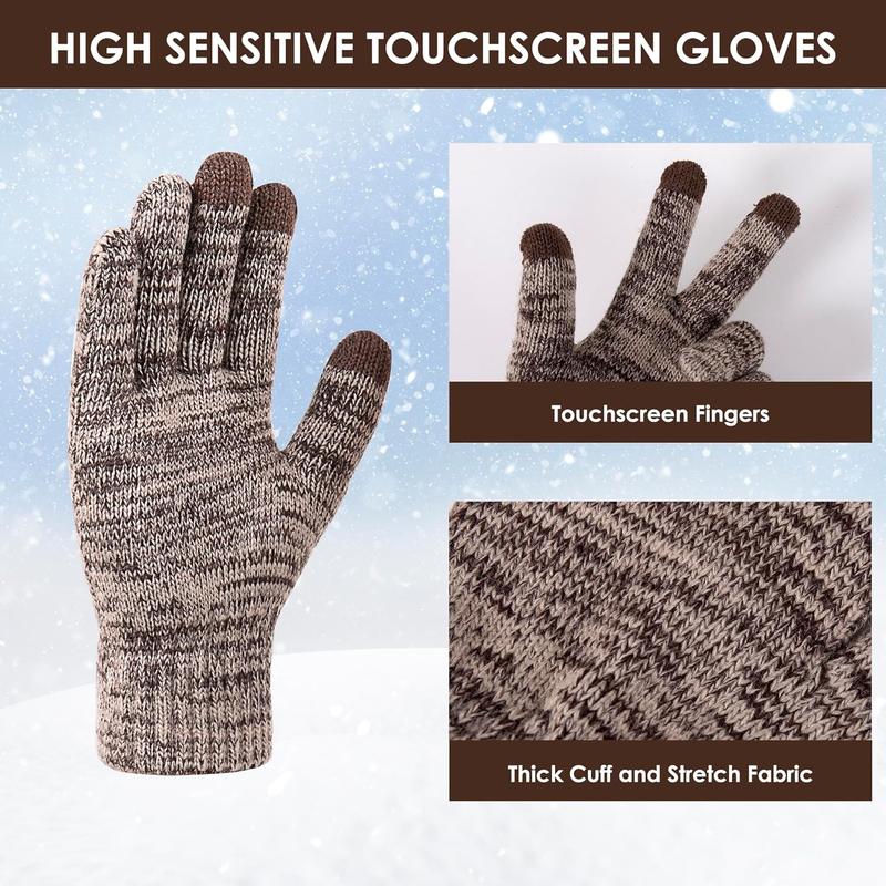 Beanie Hat Scarf Touchscreen Gloves Set for Men and Women, Fleece Lined Warm Winter Beanie Gloves Long  Warmer Set