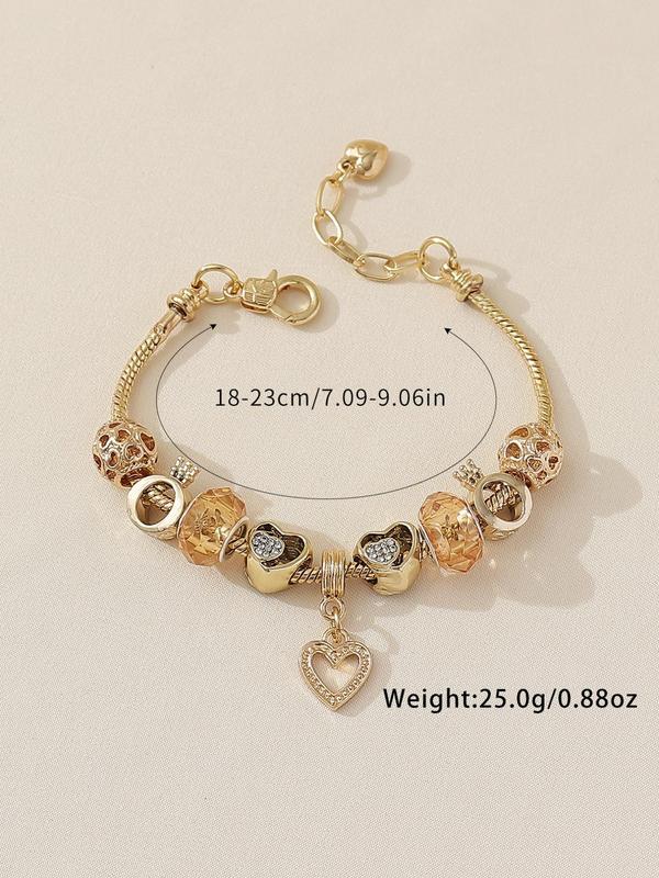 Fashion Rhinestone Decorated Beaded Bracelet As Gift, 2024 Heart Charm Matching Bracelet, Fashion Clean Girl Outfit Accessories for Women & Girls, Bracelet with Charms