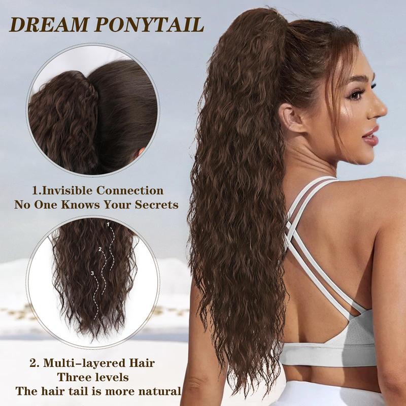 AISI HAIR Claw Clip in Ponytail Hair Extensions for Women 26 30 Inch Long Wavy Synthetic Hairpiece for Daily Party Use