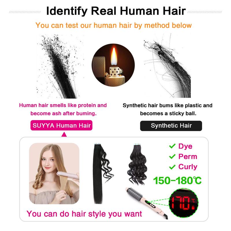 SUYYA Tape in Hair Extensions Human Hair natural straight