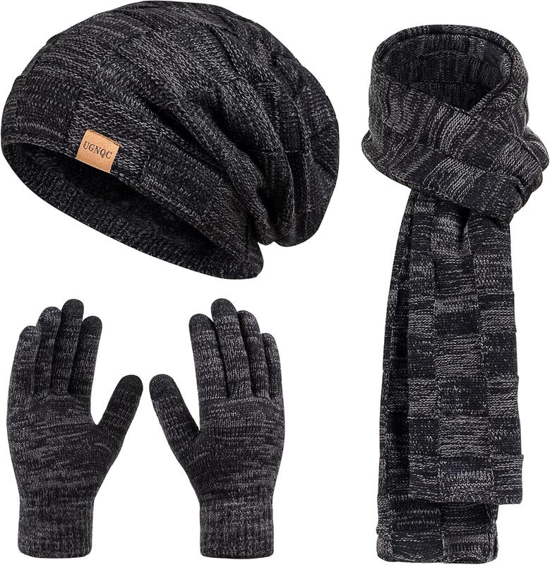 Beanie Hat Scarf Touchscreen Gloves Set for Men and Women, Fleece Lined Warm Winter Beanie Gloves Long  Warmer Set