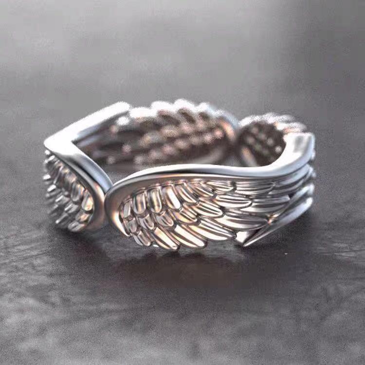 Angel wings feather wing ring men's open ring,personalized fashion