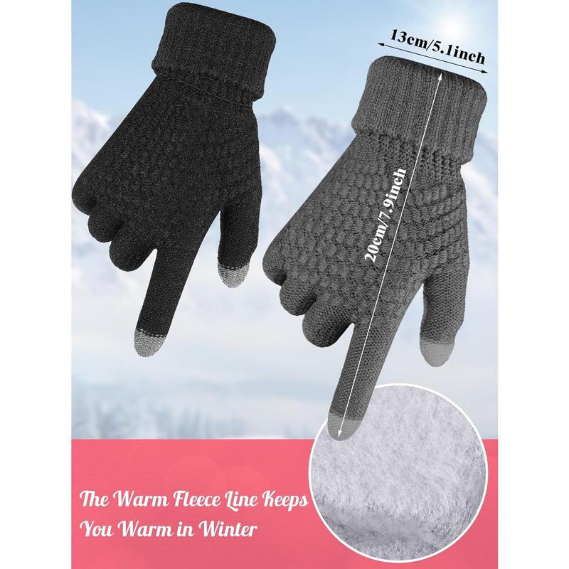 4 Counts Winter Glove and Hat Set Women Winter Hat Touchscreen Gloves Warm Knitted Beanie Hats and Gloves for Women