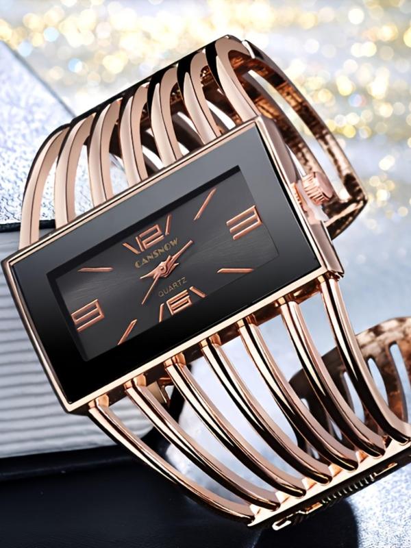 Luxury Women's Elegant Rectangle Dial Analog Quartz Watch, Fashion Cuff Bracelet Watch For Women, with Box