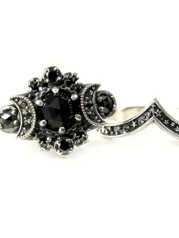 1 Set Fashion Unisex Gothic Moon & Star Ring, Anniversary Gift For Women